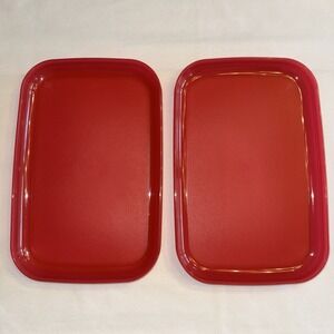 2 Tupperware Rectangular Luncheon Plates Trays 11 x 7" Red  2225